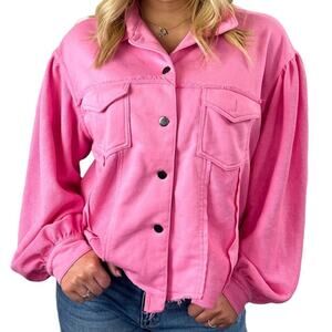 POL button up French terry jacket pink collared button front jacket size medium